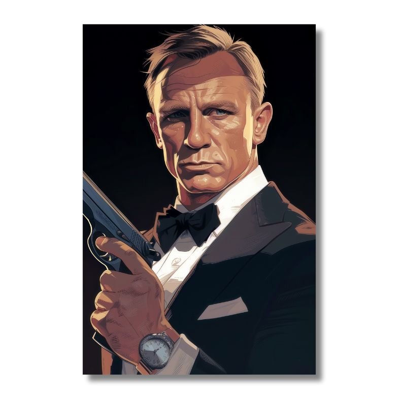 James Bond obraz kreslený motív s pištoľou